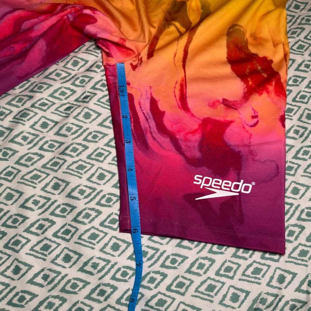 Speedo X Forever 21 Rainbow Tie Dye Ombré Long Biker Shorts Size M - Picture 4 of 8